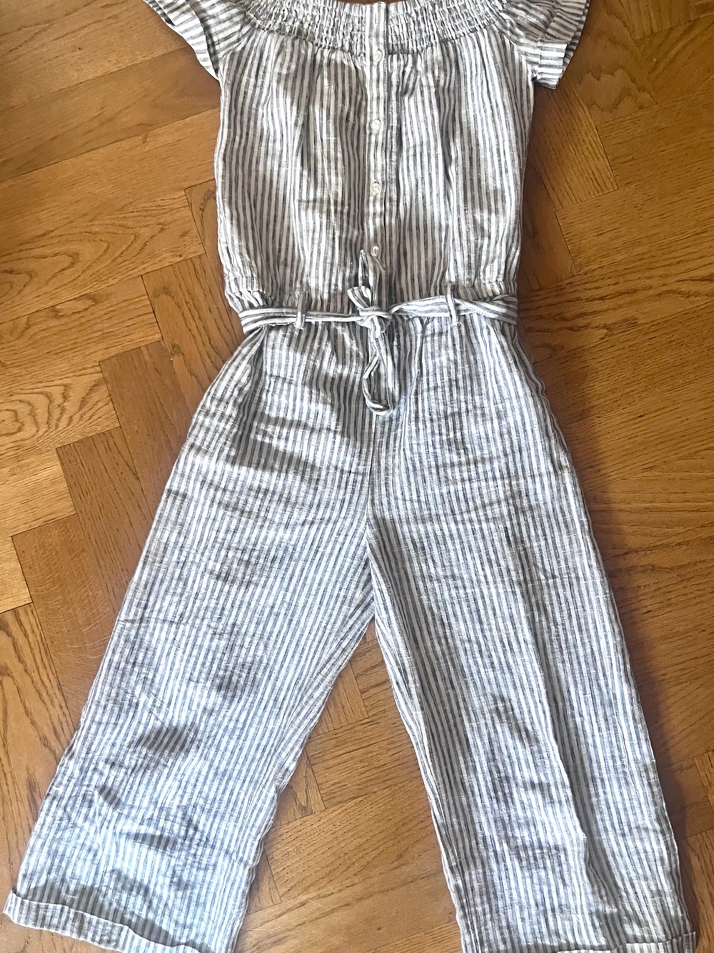 7 For All Mankind Blue and White Striped Girls' One-Piece Jumpsuit